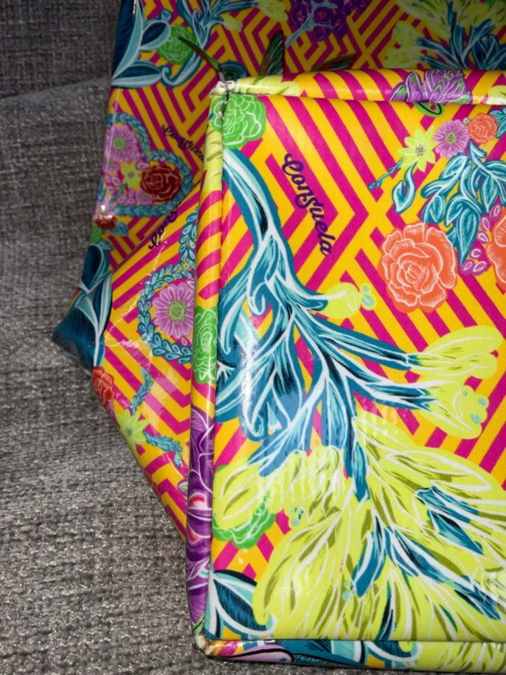 Consuela Tote Vibrant Yellow & Purple Floral Hummingbird
